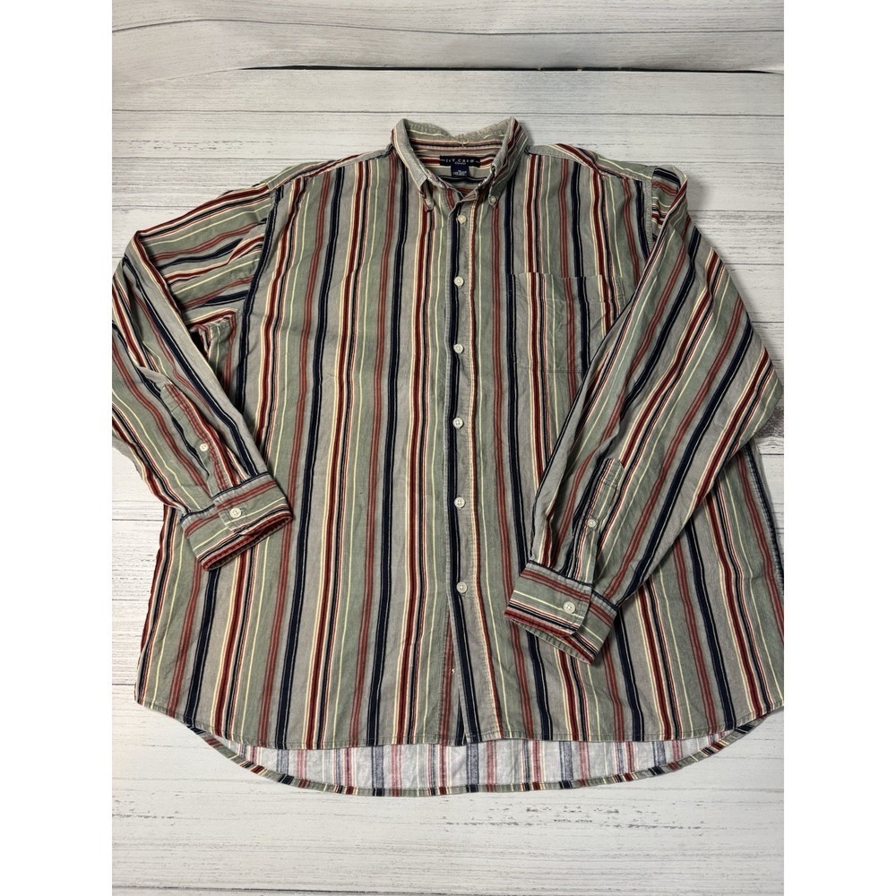 1990s VERTICAL STRIPED CORDUROY LONG SLEEVE‎ BUTTON UP SHIRT Size XL